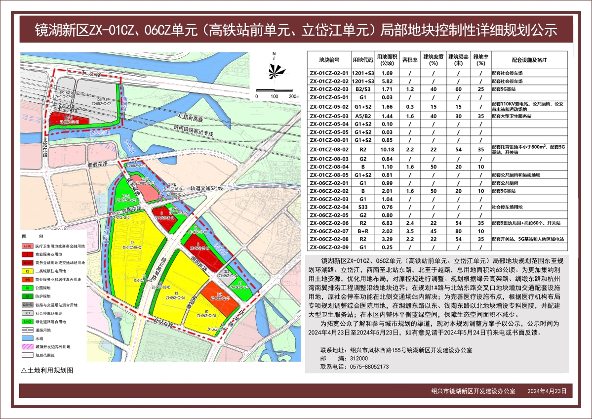 镜湖新区ZX-01CZ、06CZ单元（高铁站前单元、立岱江单元）局部地块控制性详细规划公示